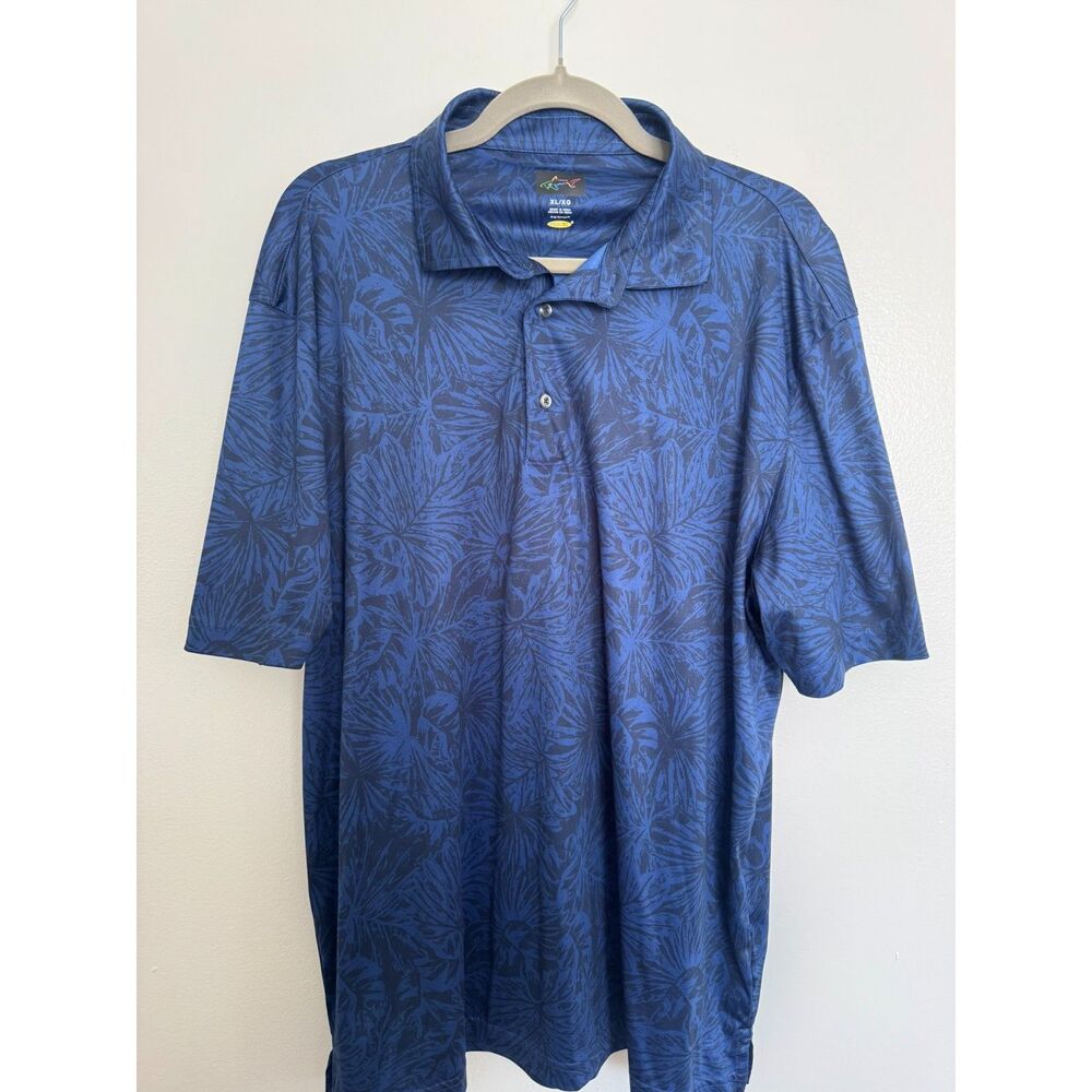 Greg Norman Men’s Blue Tropical Floral Performance Golf Polo Shirt - XL